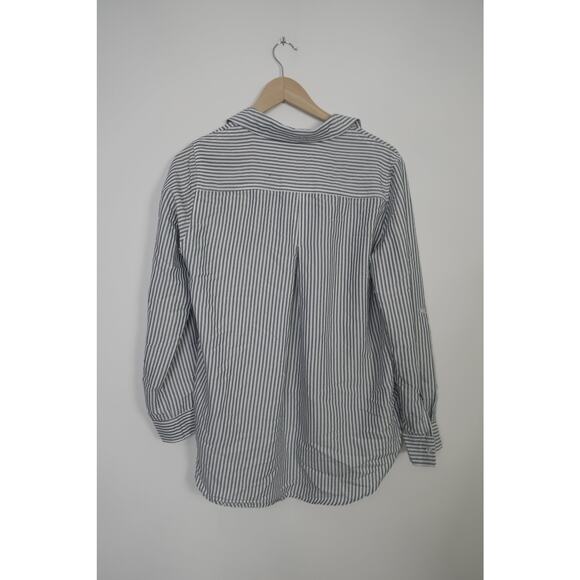 Grey Stripped Long Sleeve Button Up Blouse Size Small - Picture 7 of 7